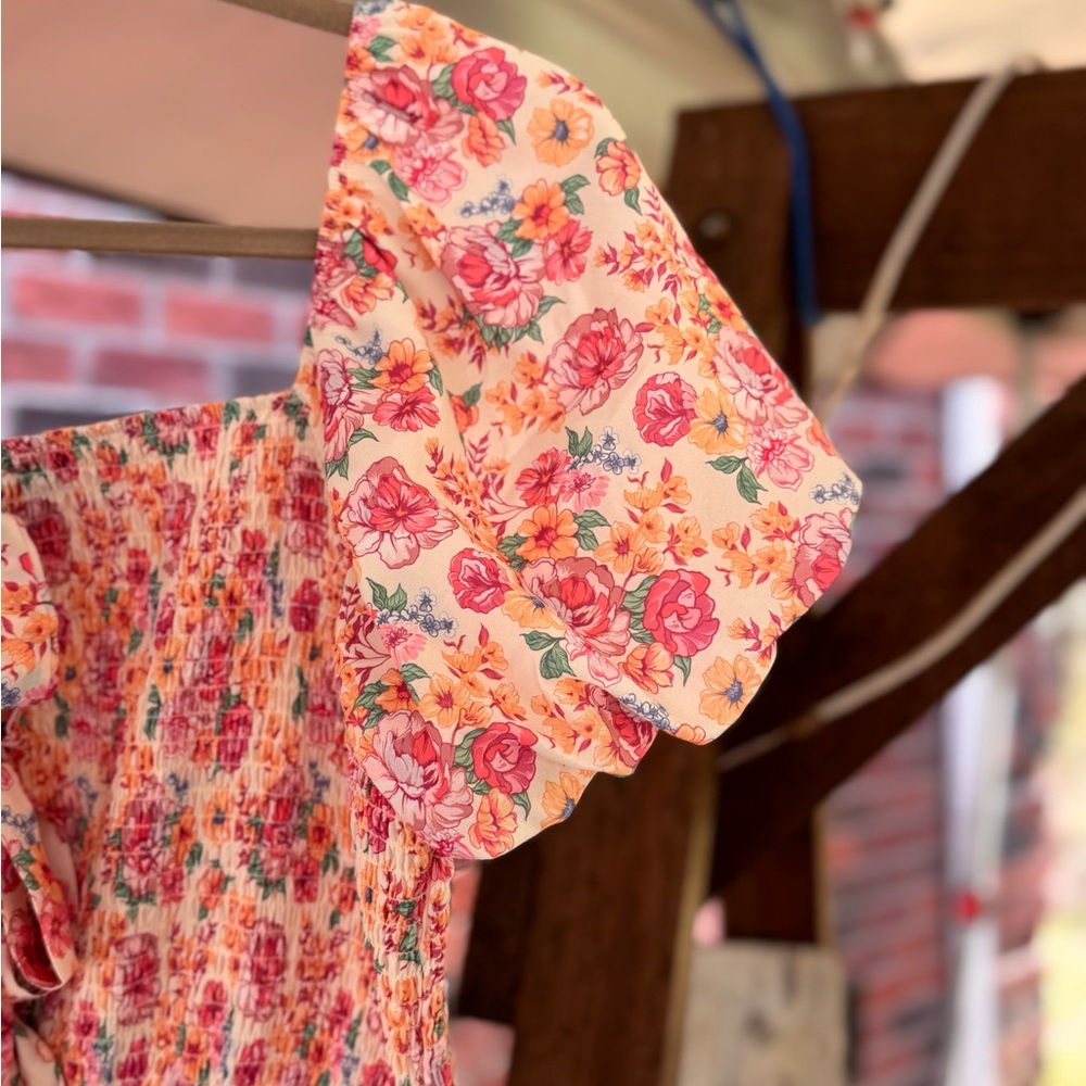 Simply Southern Pink and Cream Floral Tiered Dress - Picture 5 of 10